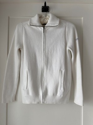 Saint James France White Full Zip Rib Knit Cotton Sweater Jacket Womens US 8