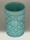 Vintage Fenton Turquoise Milk Glass Tumbler with Block and Star Pattern 1950's