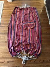 Large Cotton Multicolor Double Hammock Striped Brazilian NWOT & storage Bag