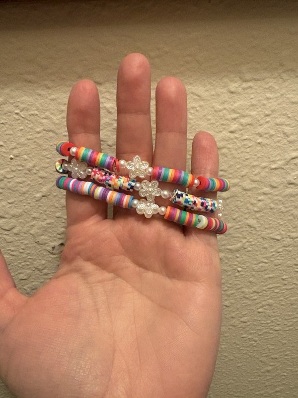 Multicolor Plastic Beaded Stretch Charm Bracelets w/ Flower Lot of 3