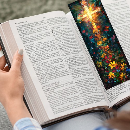 Floral Cross Religious Laminated Bookmark, Church Pastor Gift For Book Lover - Picture 6 of 8