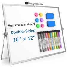 Dry Erase Magnetic White Board, 16''x12'' Double-Sided Desktop Whiteboard wit...