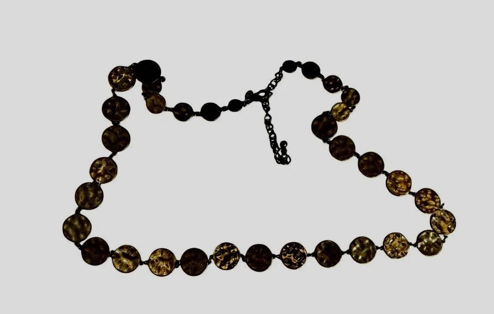 "Collar Chicos llamativo cadena larga de plata martillada discos redondos 39""" Foto 4 de 4