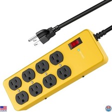 Industrial Strength Power Strip - Heavy Duty Surge Protector, 8 Outlets, 15A,