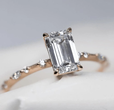 3 CTW Emerald Cut Moissanite Engagement Ring In 14K Yellow Gold Plated For Gift