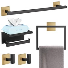 5-Pieces Black and Gold Bathroom Hardware Accessories Set Stainless Steel Bat...