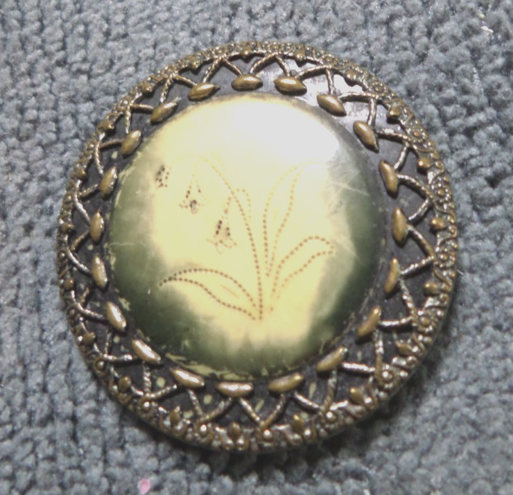 Vintage Antique Victorian Metal & Celluloid Button Fancy Design