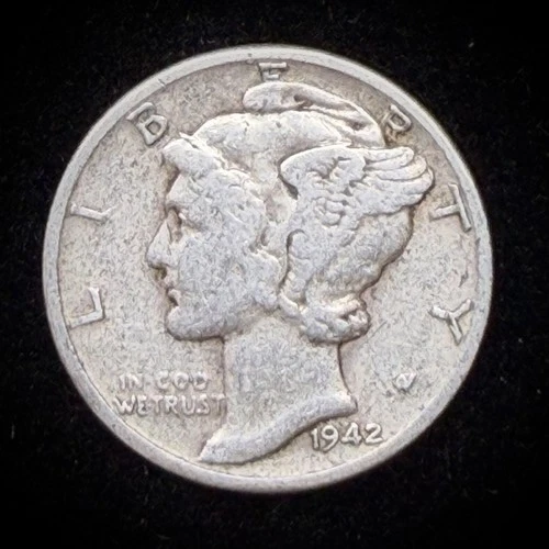 90% Silver - 1942 Mercury Dime Circulated Junk Silver US Coin - A1-21