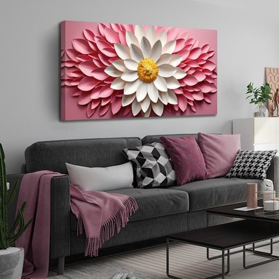 Flower Canvas Wall Art for Living Room Bedroom Home Office Pink Picture Art M...