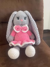 Hand crochet Big Ear Bunny Gray and Pink dress