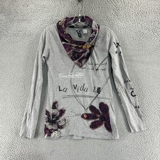 Desigual Shirt Womens Medium Gray Cowl Neck F...