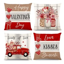 Happy Valentine's Day Throw Pillow Covers 18x18 Set of 4 Valentines Day Red