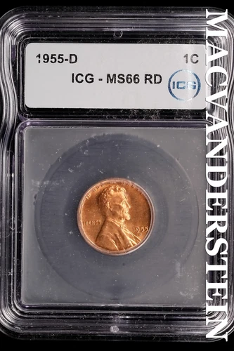 1955-D Lincoln Wheat Cent-ICG MS 66 RD Choice Gem BU No Reserve #SLL1028