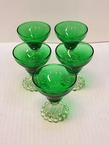 Vintage Set Of 5 Anchor Hocking Emerald Green Burple Inspiration Glasses