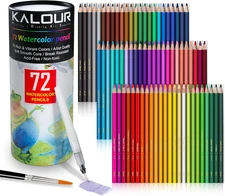 KALOUR 72-Color Professional Watercolor Pencils Set with Brush and Water Brus...
