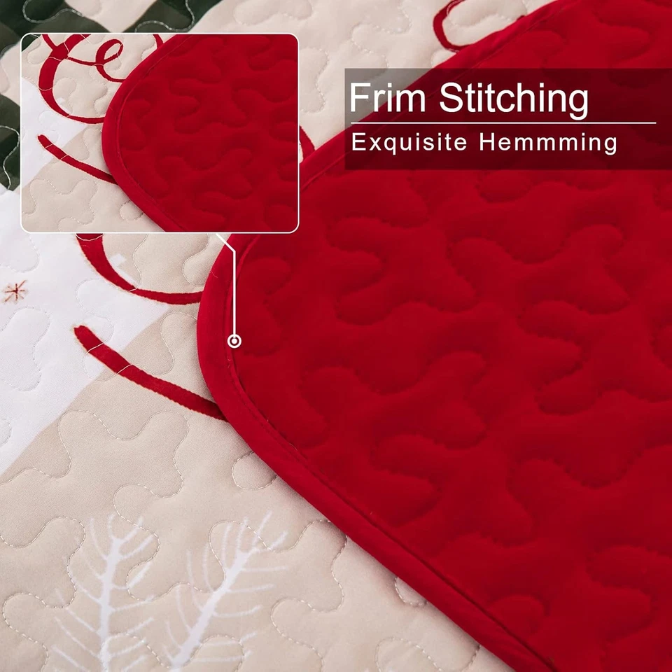 Juego de edredón de Navidad reina árbol de Navidad muñeco de nieve patrón de reno colcha de 3 piezas Foto 4 de 4