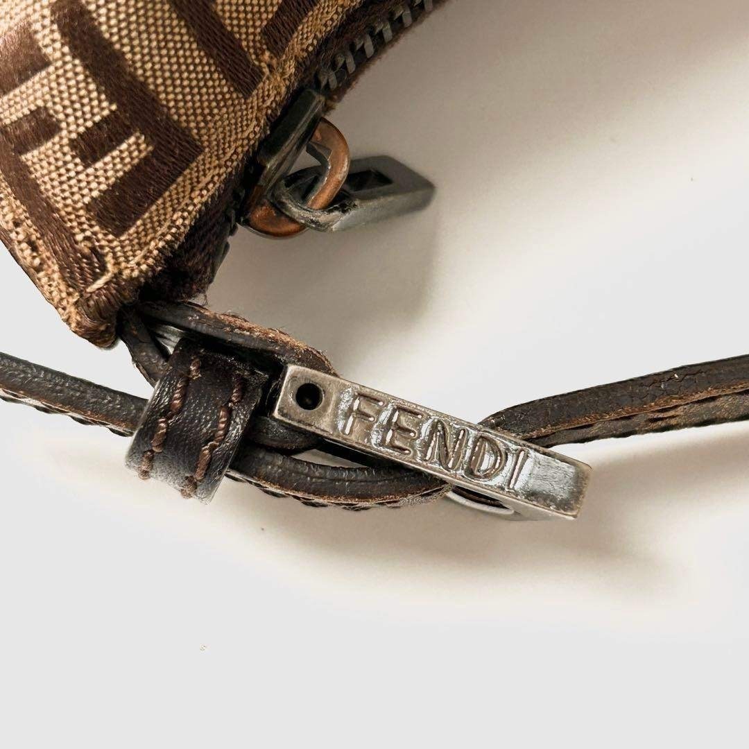 FENDI Zucchino Canvas One-Shoulder Bag Brown Authentic