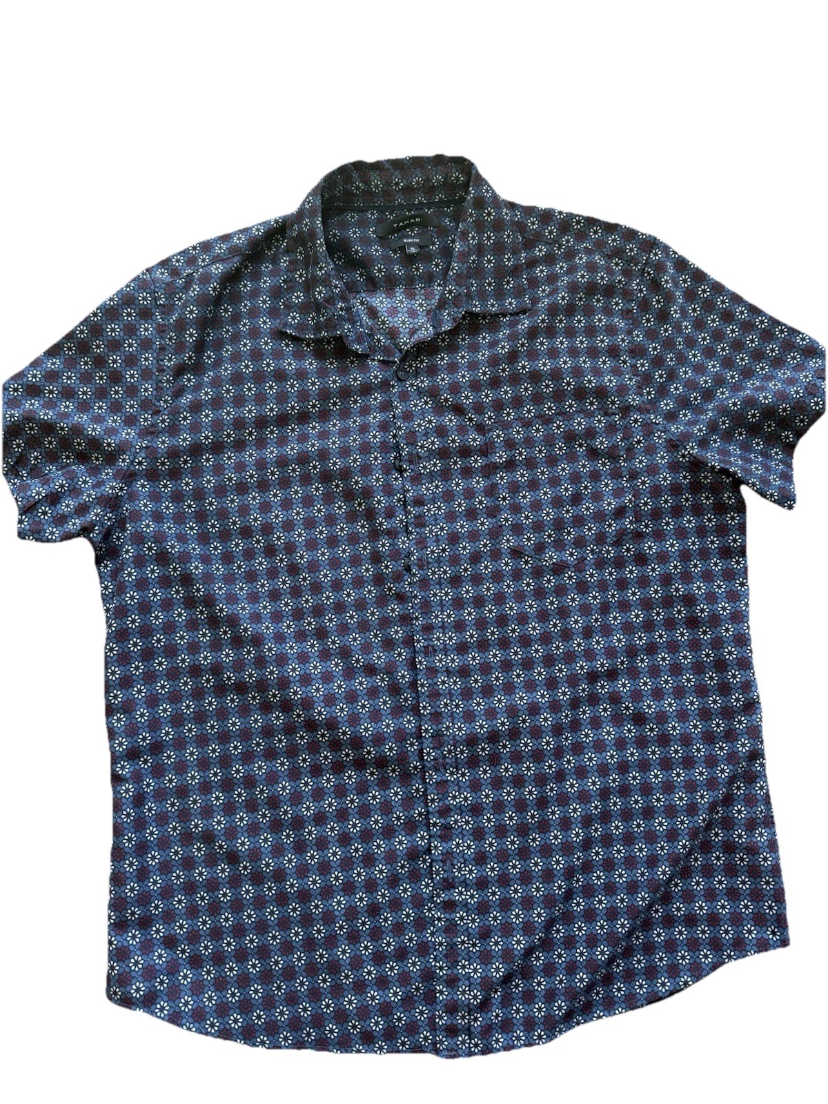 Tahari Men's Slim Fit Short Sleeve Button Down Shirt Geometric Print M