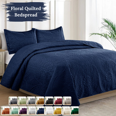 Luxury Bedspread Set 3 Piece Quilted Coverlet Bed Throw Queen King Size Bedding