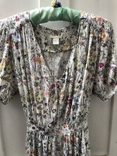 Liberty Print Dress White Floral 16 Tie Back Tea Garden Party H&M Retro