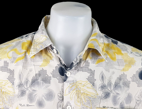 POINT ZERO Mens Grey & Yellow S/S HAWAIIAN SHIRT Ultrasoft - XL (2XL) - 54" -£79 - Picture 8 of 13