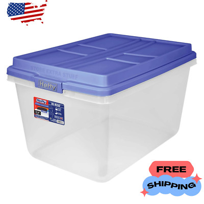 Hefty 72 Qt. Clear Storage Bin with Blue HI-RISE Lid | Organize with Ease