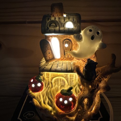 Vintage Price Products 80-90s Ceramic Halloween Light Up Haunted House Ghost Owl - Bild 2 von 8