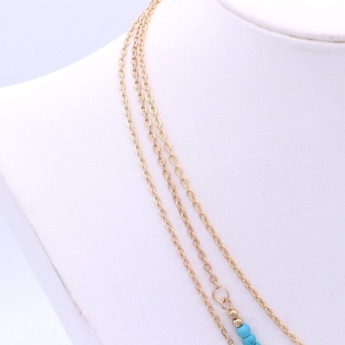 Multi Layer Turquoise Necklace-Triple Layered Gold PLD Necklace Chain-Gift - Picture 12 of 15