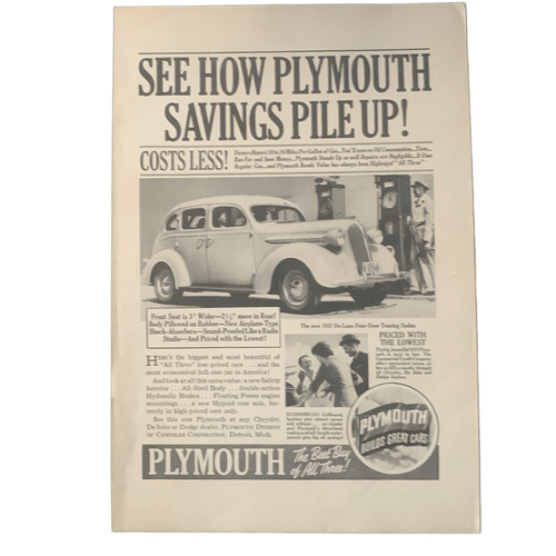 Vintage 1937 Plymouth Savings Pile Up Ad Advertisement - Picture 2 of 4