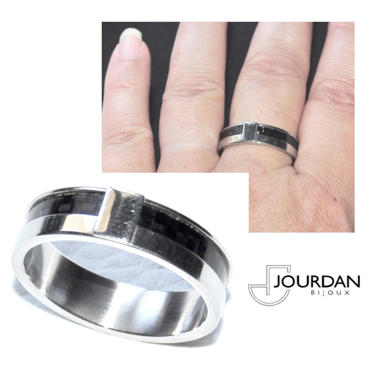 CHARLES JOURDAN Bague homme anneau acier et kevlar brillant T 62 bijou ring CHARLES JOURDAN Bague homme anneau acier et kevlar brillant T 62 bijou ring