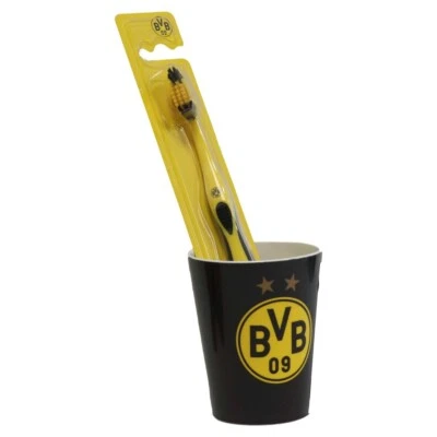 Borussia Dortmund Zahnpflege Set schwarz-gelb Zahnbürste + Zahnputzbecher BVB 09