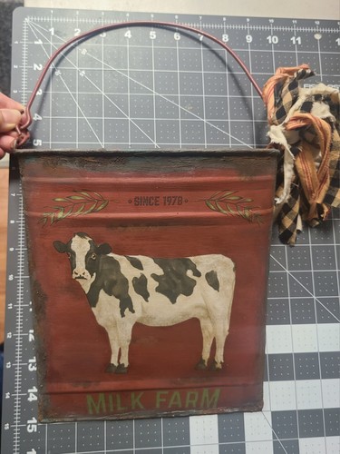 Metall Primitive Wandbehang Tasche Kuhmilch Bauernhof Landhaus Kern - Bild 7 von 12