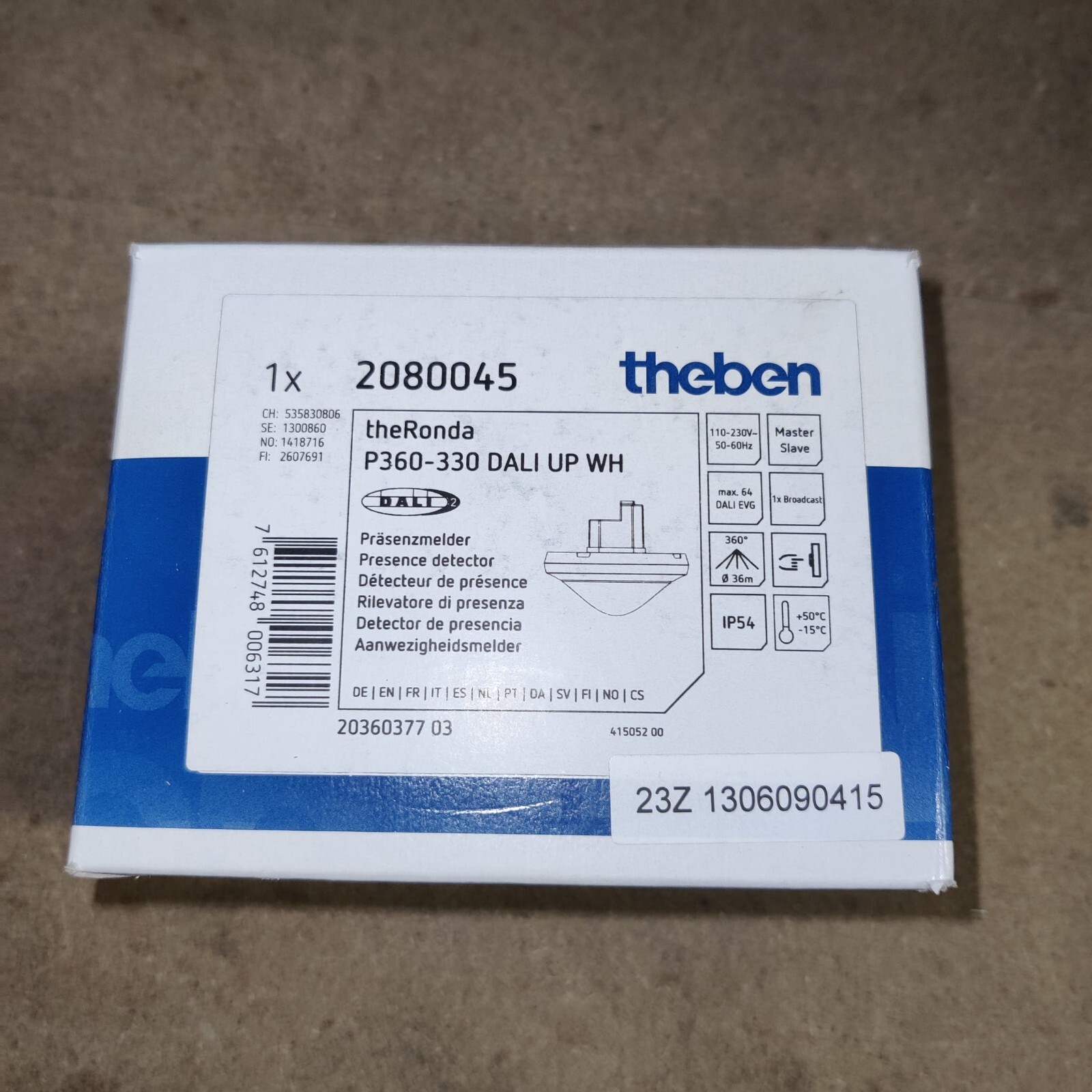Détecteur de présence 360 Theben 2080045 contre le gaspillage IP54