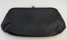 Vintage Black Pebbled Leather Clutch Handbag Purse Goldtone Clasp