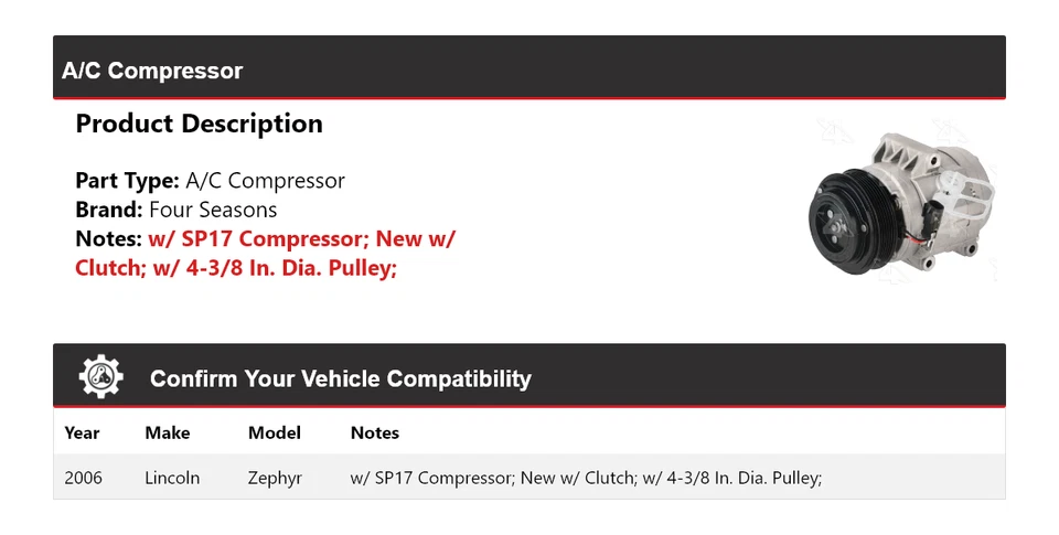 Compresor de aire acondicionado Lincoln Zephyr 2006 4 estaciones Foto 2 de 4