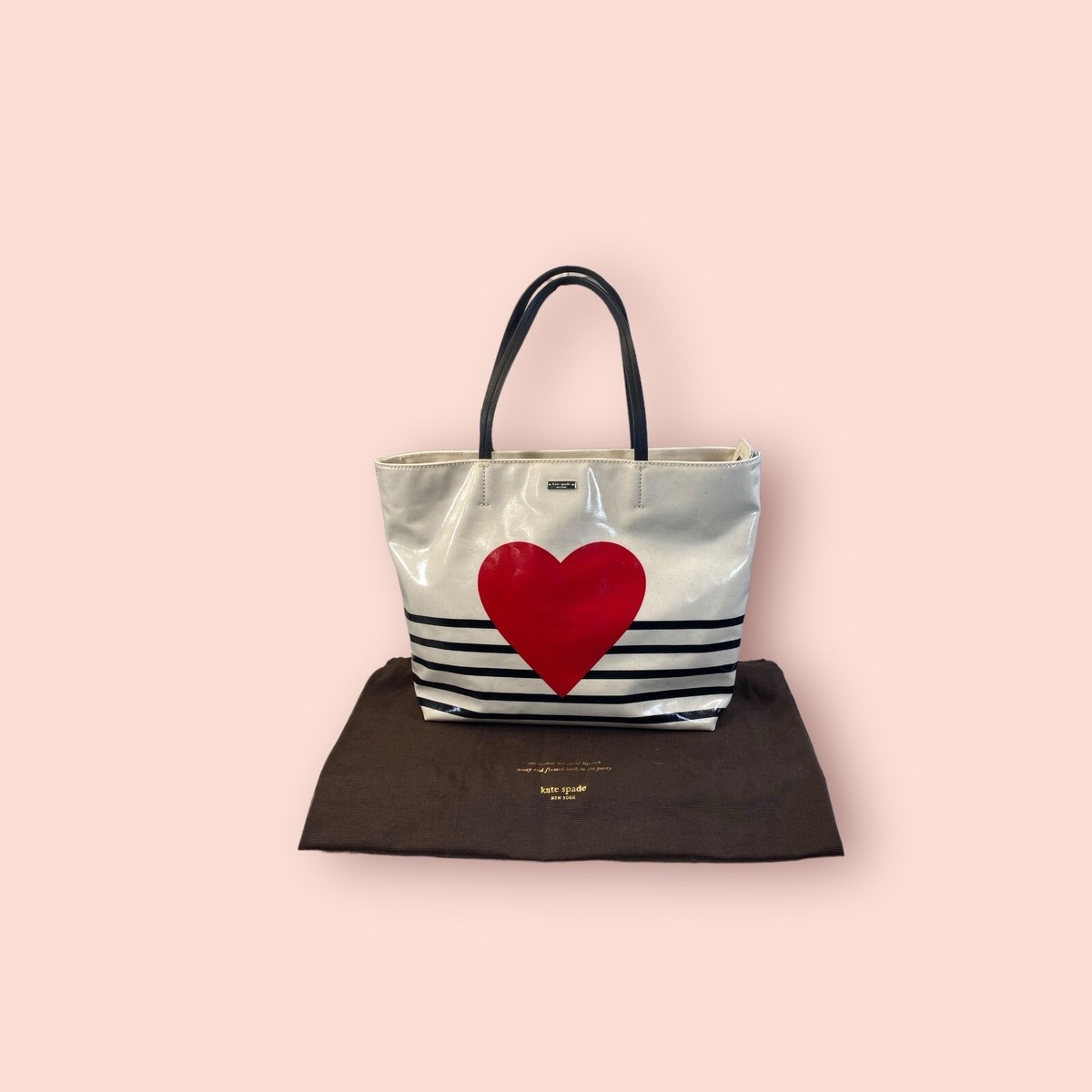 KATE SPADE New York Yours Truly Heart Stripe Hallie Luxury Handbag Purse EUC