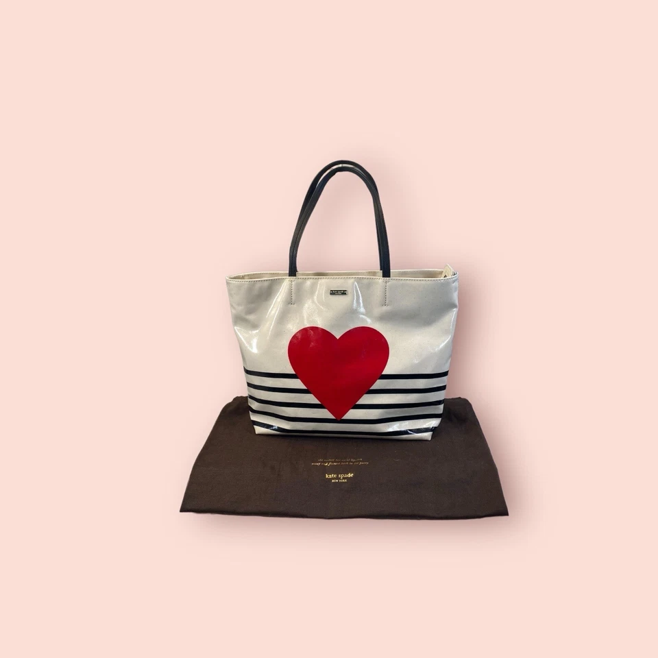 KATE SPADE New York Yours Truly Heart Stripe Hallie Luxury Handbag Purse EUC