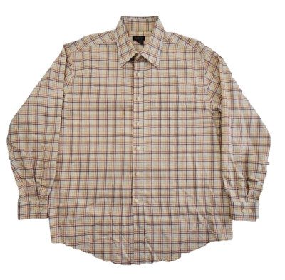 Harold Powell Shirt Men's XL Button Down Long Sleeve Brown Plaid EUC LN Cotton