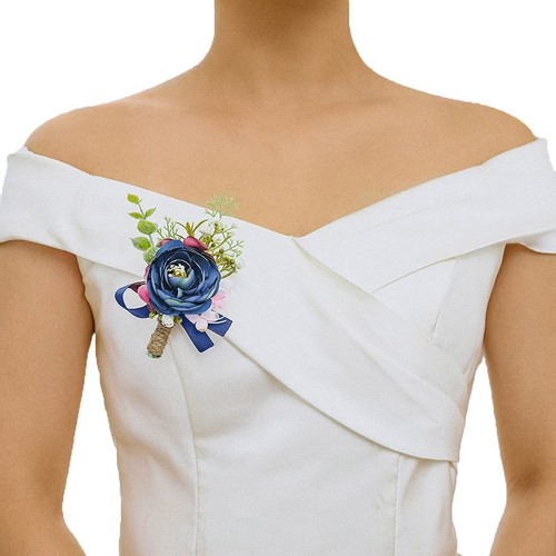 Wedding Boutonniere Set Navy Blue Bride Buttonholes Groomsman Boutonniere Flo...