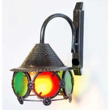 Lampadaire D'Extérieur En Fer Forgé Et Verres Colorés