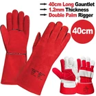Red Welding Gauntlets Welder Safety Leather Work Gloves | Double Palm Red Rigger