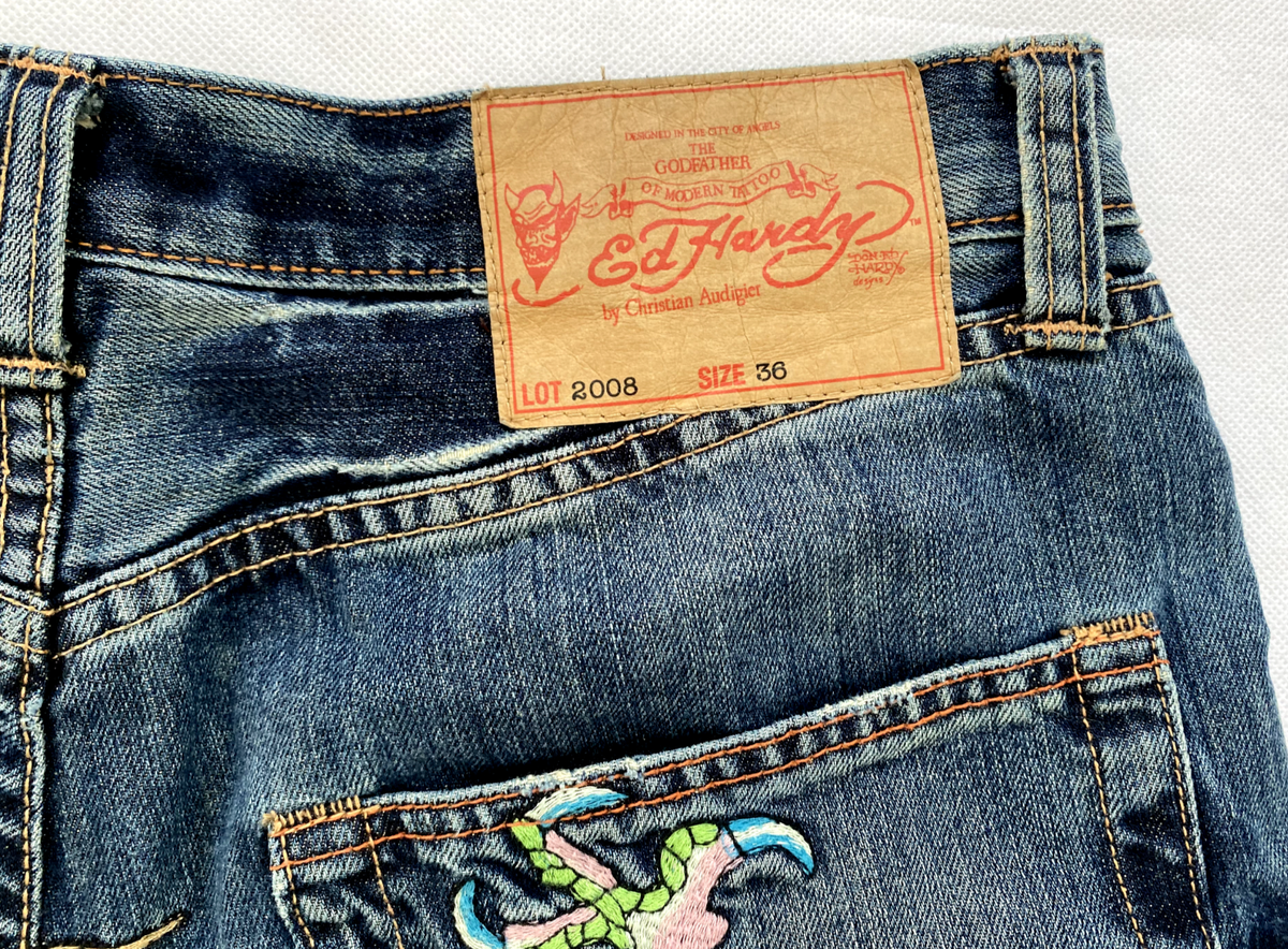 Ed hardy jeans エドハーディー デニム y2k 36 Rare Pinup girl on panther 🐆 Ed Hardy jeans size 36x32 One