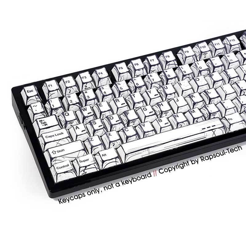 Simple White PBT Keycaps Set Hand-drawn Manga For Cherry MX