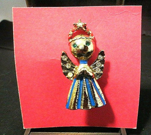 Vintage Angel Christmas Brooch with Rhinestones #2371 - Picture 2 of 2
