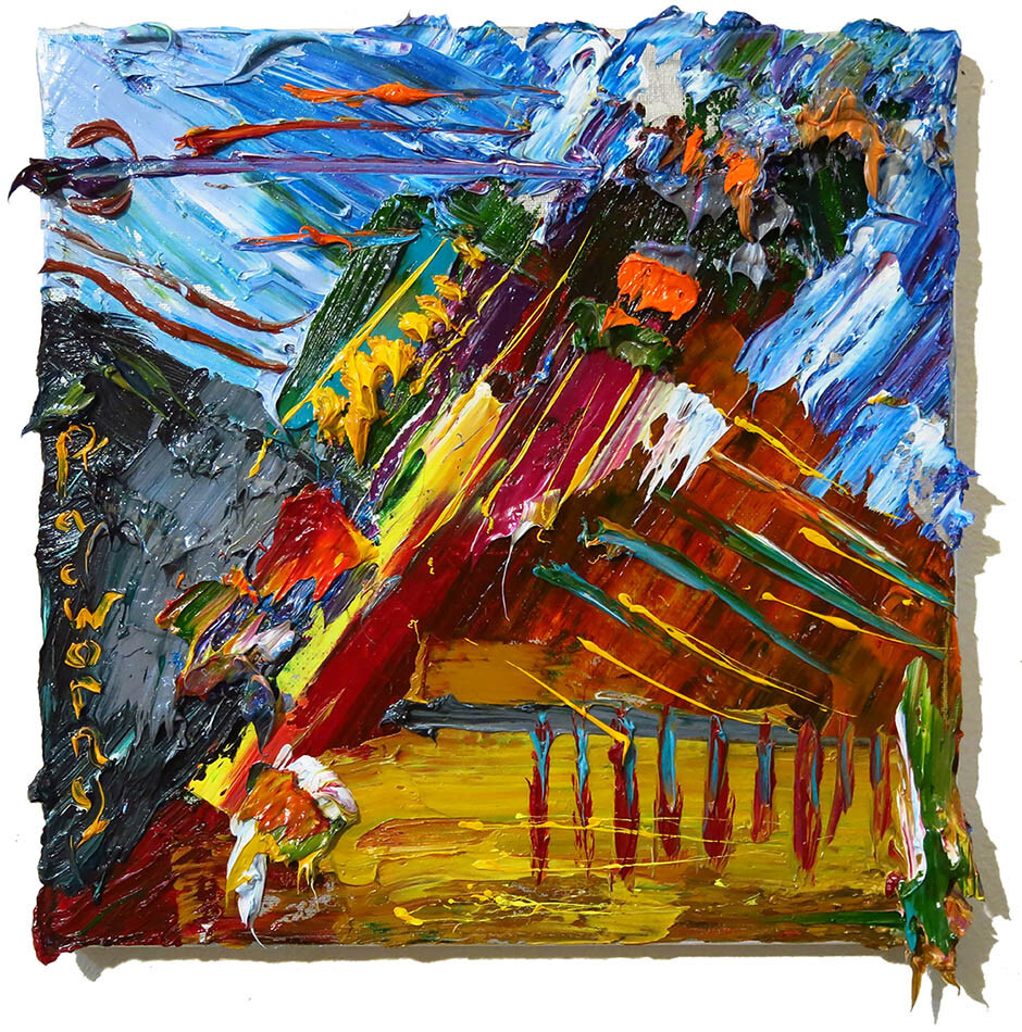 ABSTRACT OUTSIDER EXPRESSIONIST POP ORIGINAL OIL PAINTING ART SIGNED A LANDSCAPE