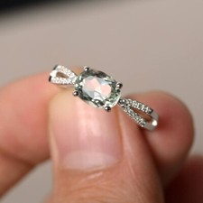 Natural Green Amethyst Oval Cut Gemstone 925 Sterling Silver Women Designer Ring