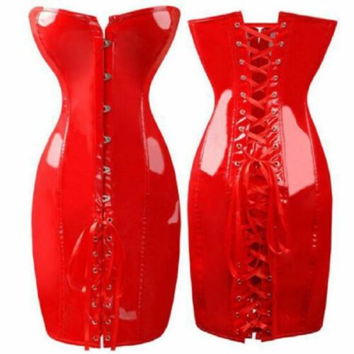 Damen Schnür-Bodyformer Mini ärmelloses Kleid Overbust PVC Abnehmen Korsett neu - Bild 2 von 11