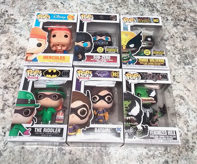 Funko Pop mixed Lot new Riddler, Sub-zero, Hercules, Batgirl, Hulk, Wolverine