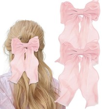 2 PCS Big Hair Bows Clips Barrette Long Tail Cute Double Large Accessories