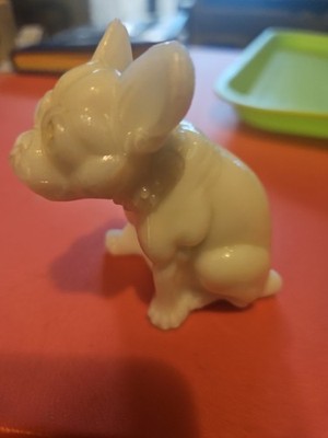 Vintage MCM Westmoreland White Glass French Bulldog Dog Figurine Read